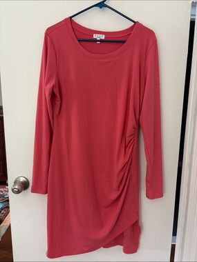 AVLN Ribbed Long Sleeve Coral Dress large